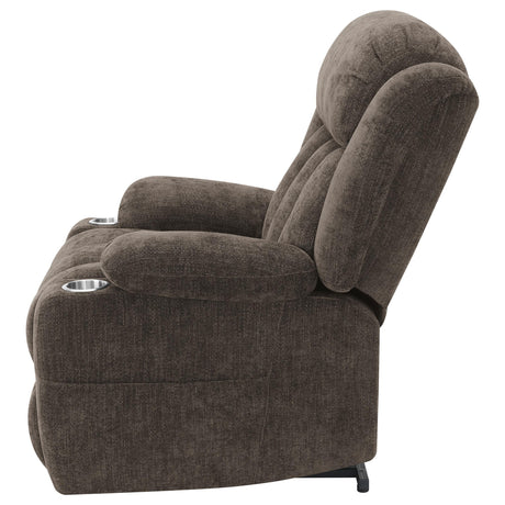 Houston Dark Brown Upholstered Power Lift Recliner Chair by Coaster at Eve Furniture