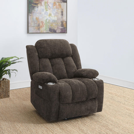 Houston Dark Brown Upholstered Power Lift Recliner Chair by Coaster at Eve Furniture