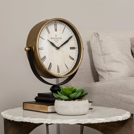 Houston Gold Metal Half Moon Base Table Clock by Mercana at Eve Furniture