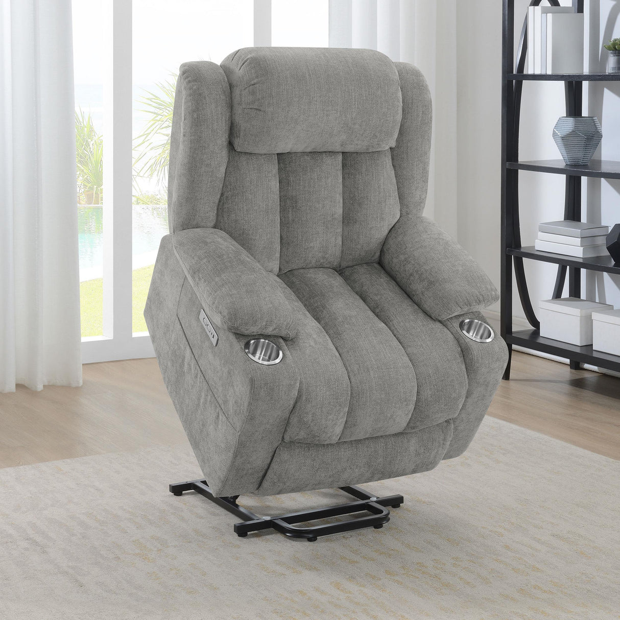 Houston Upholstered Power Lift Recliner Chair Grey