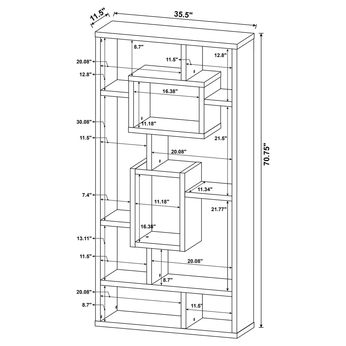 Howie Cappuccino 10-Shelf Bookcase