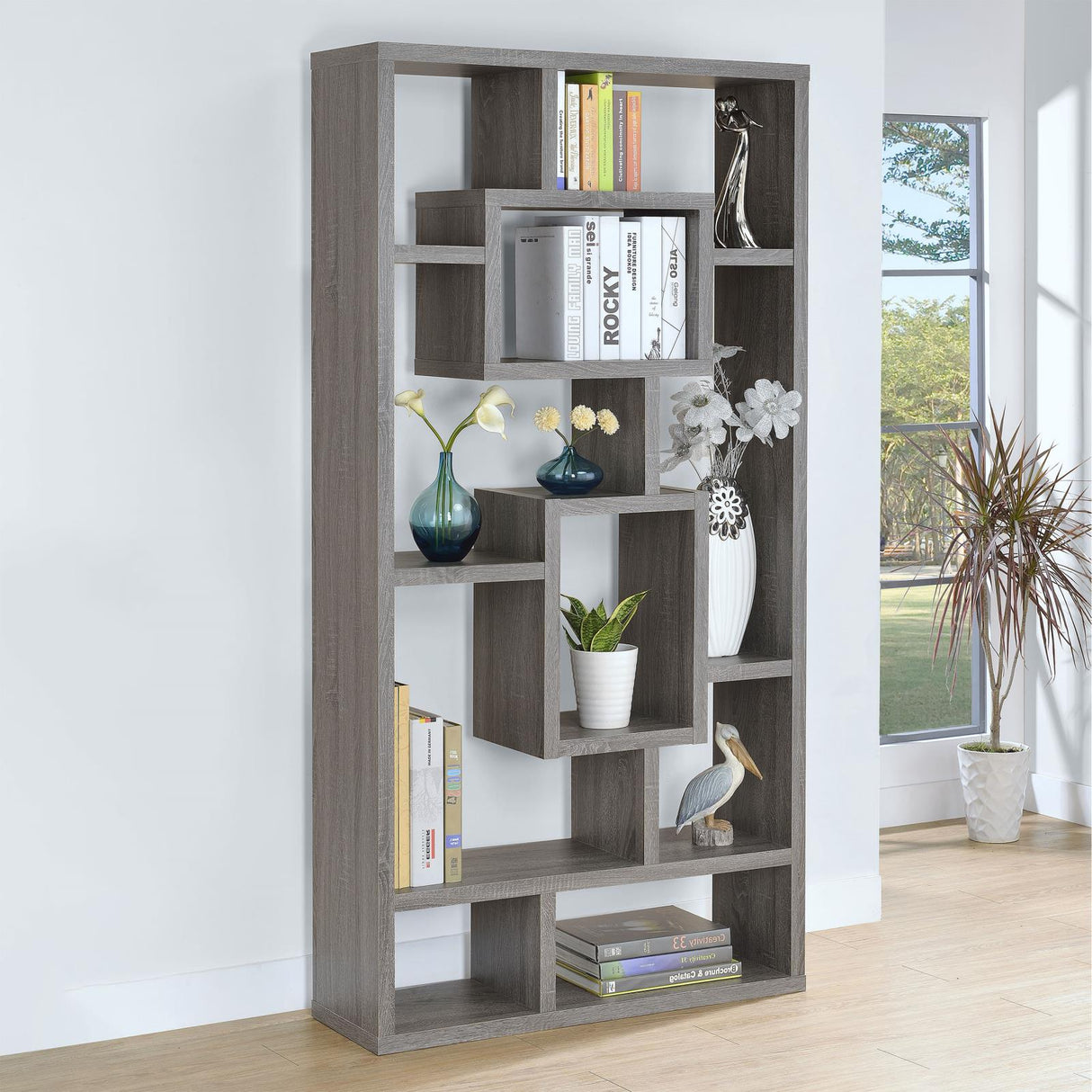 Howie Weathered Gray 10-Shelf Bookcase