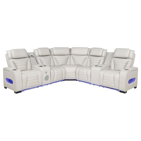 Zuma Greige 3-Piece Dual Power Reclining Sectional with Bluetooth by Coaster at Eve Furniture