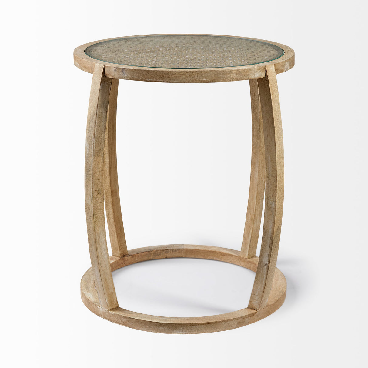 Hubbard I Light Brown Wood Round Top W/Glass Accent Table by Mercana at Eve Furniture