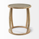 Hubbard I Light Brown Wood Round Top W/Glass Accent Table by Mercana at Eve Furniture