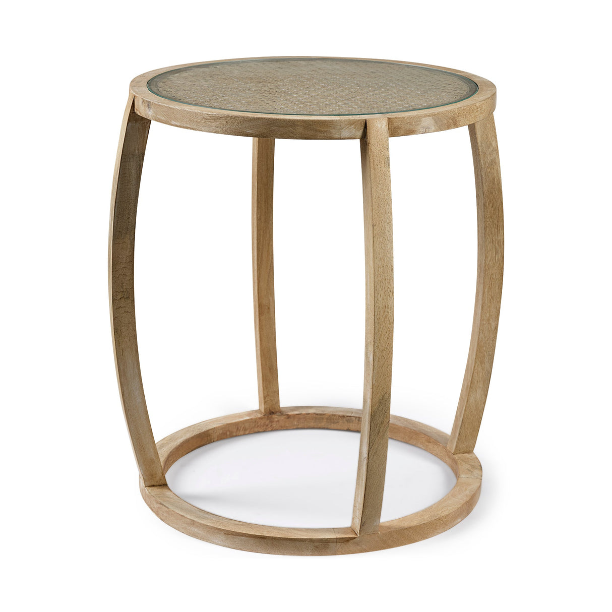 Hubbard I Light Brown Wood Round Top W/Glass Accent Table by Mercana at Eve Furniture