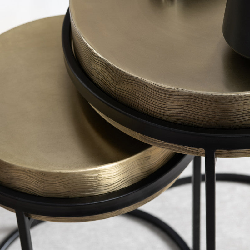 Hudson Gold/Black Textured Brass Nesting Tables by Crestview at Eve Furniture