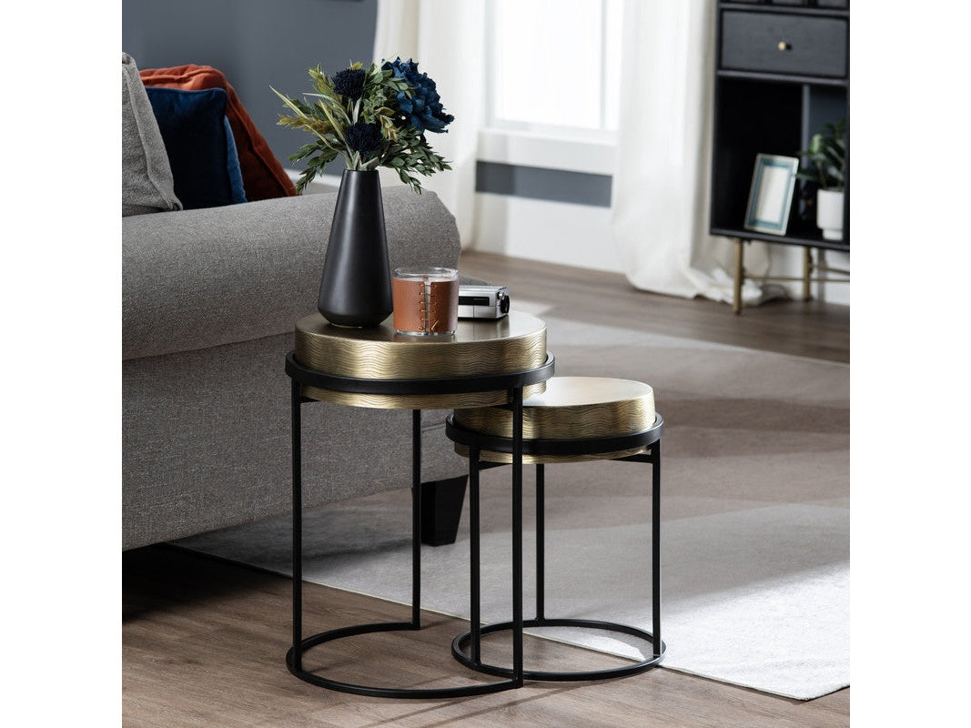 Hudson Gold/Black Textured Brass Nesting Tables by Crestview at Eve Furniture