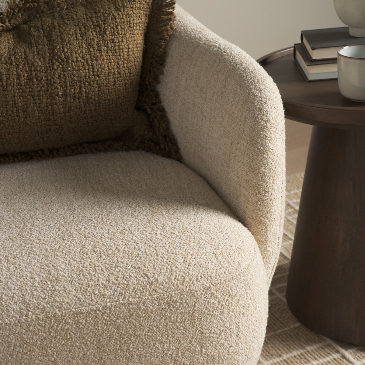 Hudson Oatmeal Fabric Upholstered Swivel Chair by Mercana at Eve Furniture