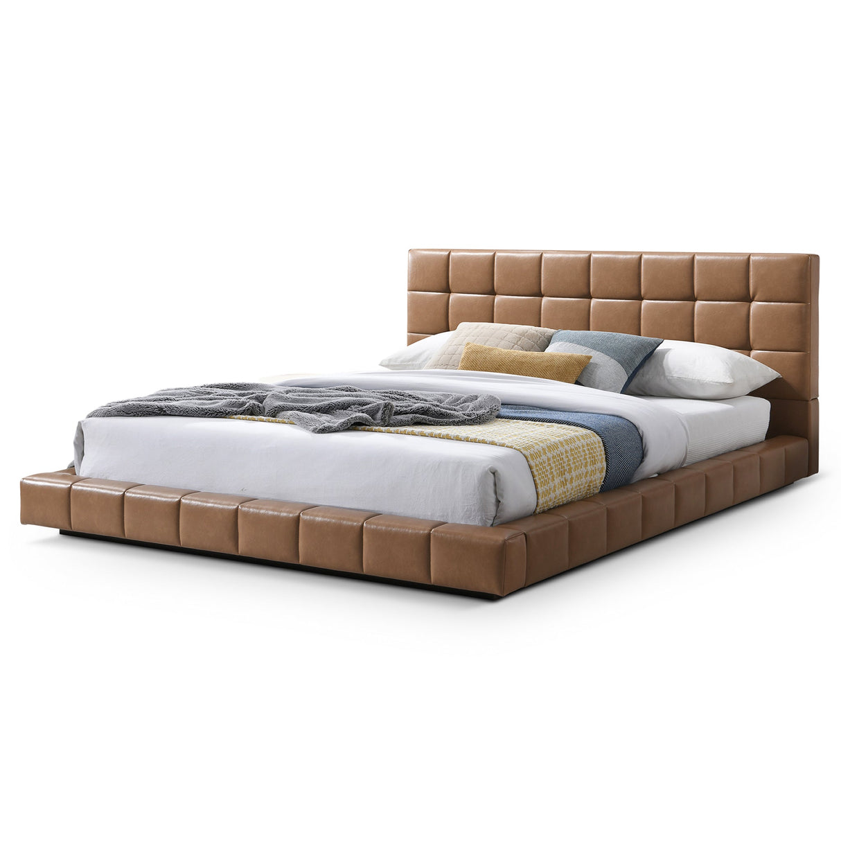 Hudson Tan Vegan Leather Upholstered King Platform Bed by Ashcroft Furniture at Eve Furniture