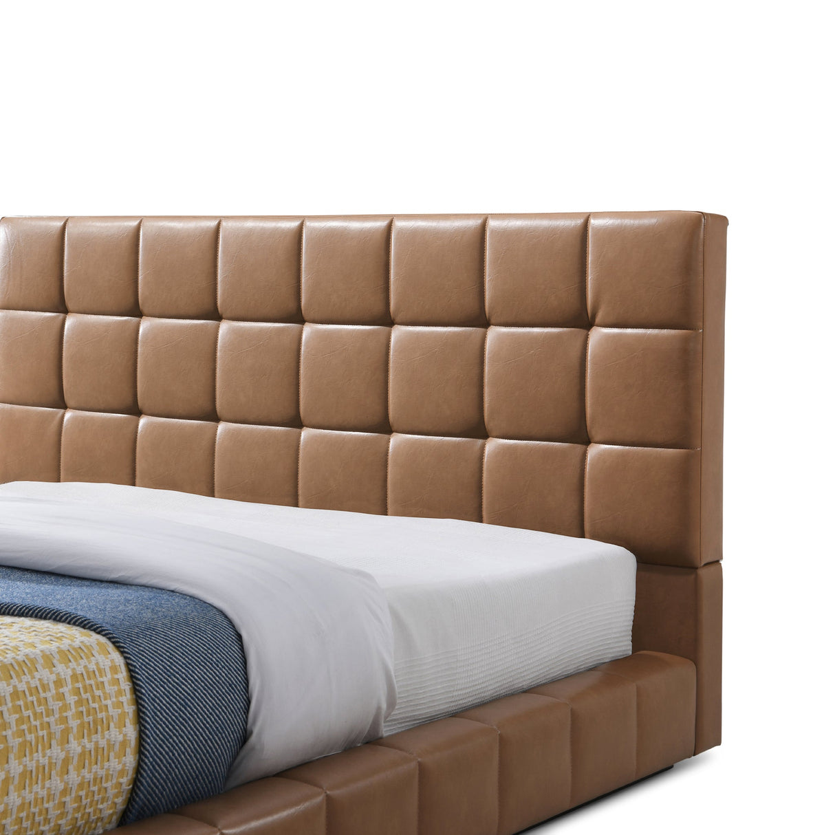 Hudson Tan Vegan Leather Upholstered King Platform Bed by Ashcroft Furniture at Eve Furniture