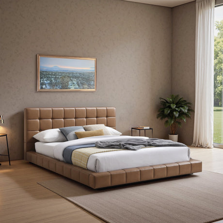 Hudson Tan Vegan Leather Upholstered Queen Platform Bed by Ashcroft Furniture at Eve Furniture
