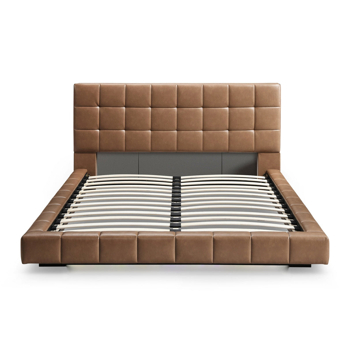 Hudson Tan Vegan Leather Upholstered Queen Platform Bed by Ashcroft Furniture at Eve Furniture