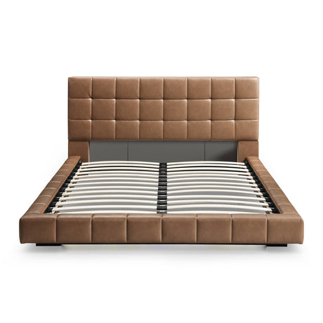 Hudson Tan Vegan Leather Upholstered Queen Platform Bed by Ashcroft Furniture at Eve Furniture