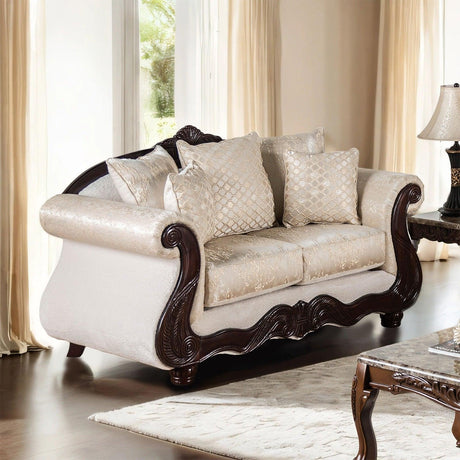 Huelva Beige/Dark Cherry Loveseat by Furniture of America at Eve Furniture