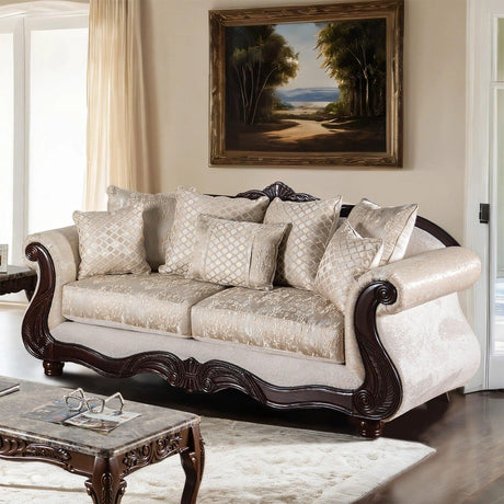 Huelva Beige/Dark Cherry Sofa by Furniture of America at Eve Furniture