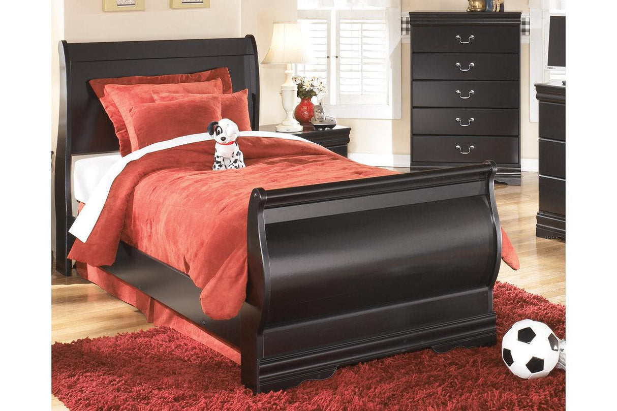 Huey Vineyard Black Twin Sleigh Bed by Ashley at Eve Furniture