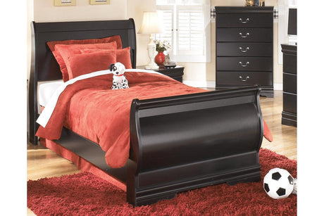 Huey Vineyard Black Twin Sleigh Bed by Ashley at Eve Furniture