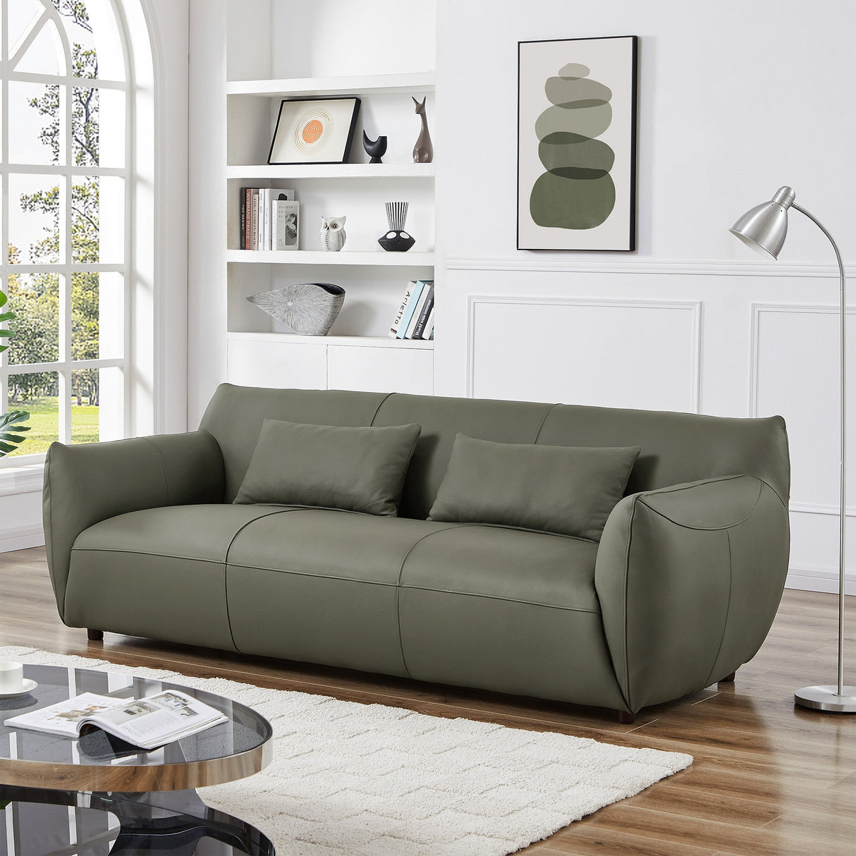 Hucks Olive Green Leather Sofa