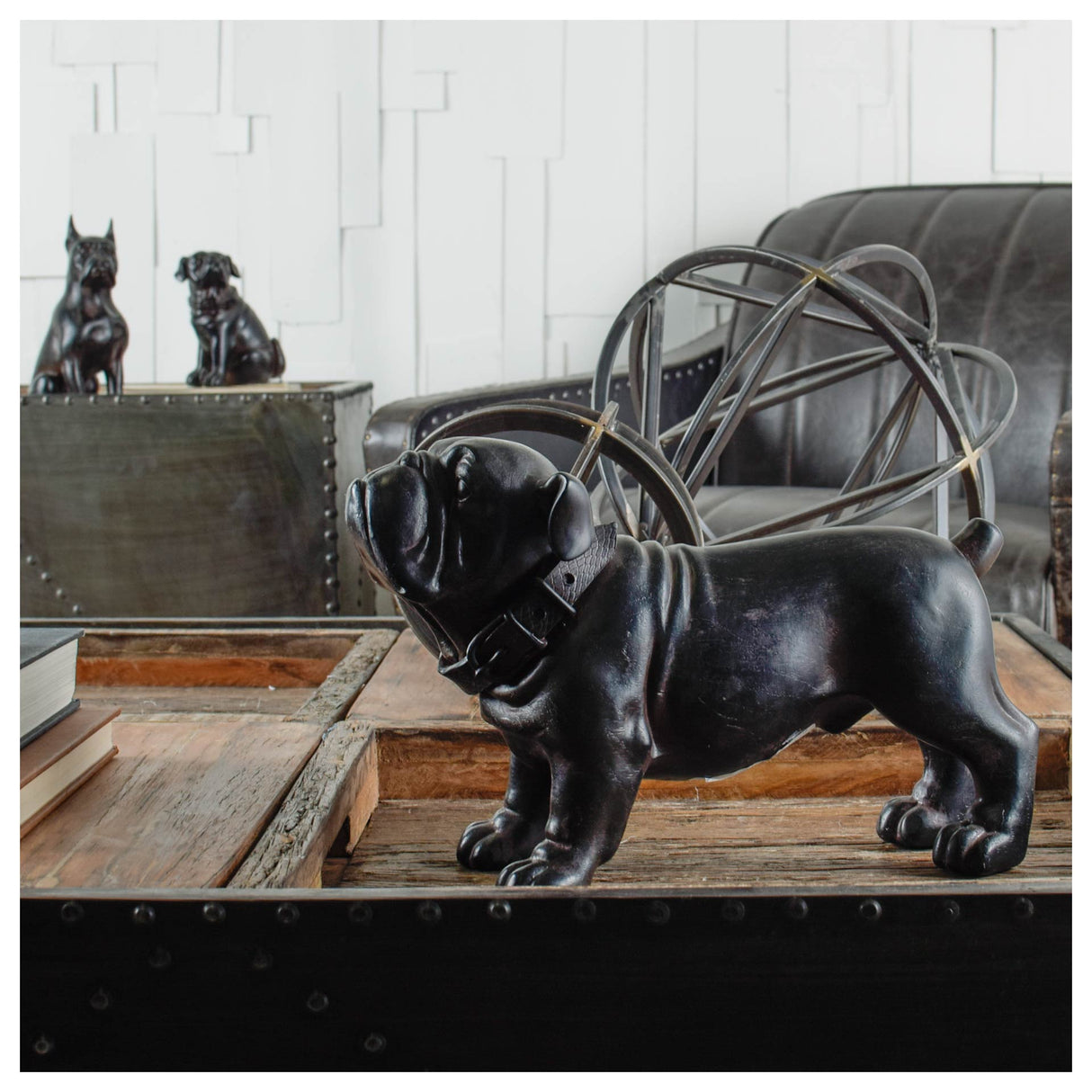 Hugo Black Resin Bulldog by Mercana at Eve Furniture