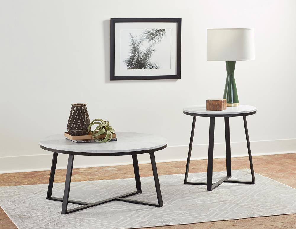 Hugo Metal Base Round End Table White/Matte Black