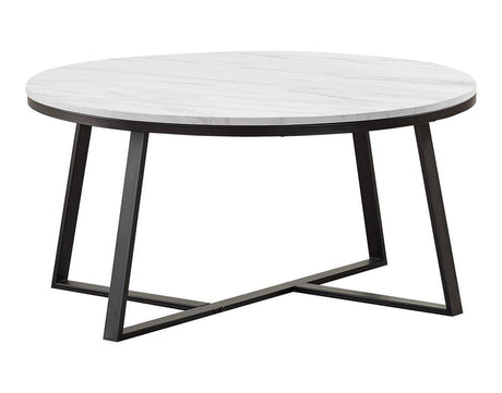 Hugo White/Matte Black Round Coffee Table by Coaster at Eve Furniture