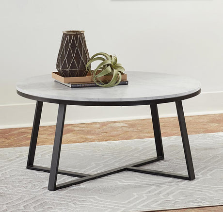 Hugo White/Matte Black Round Coffee Table by Coaster at Eve Furniture