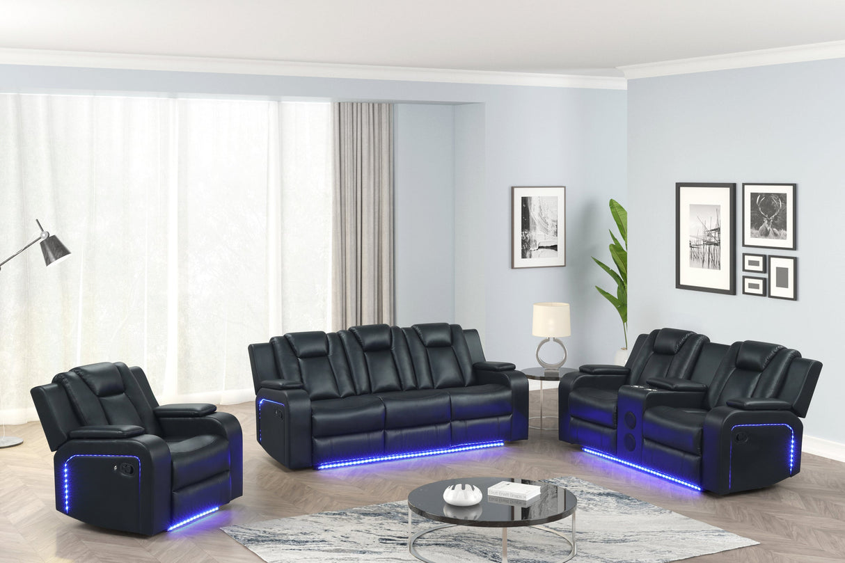 Hulk Black Leather Gel 3-Piece Reclining Set by Happy Homes at Eve Furniture