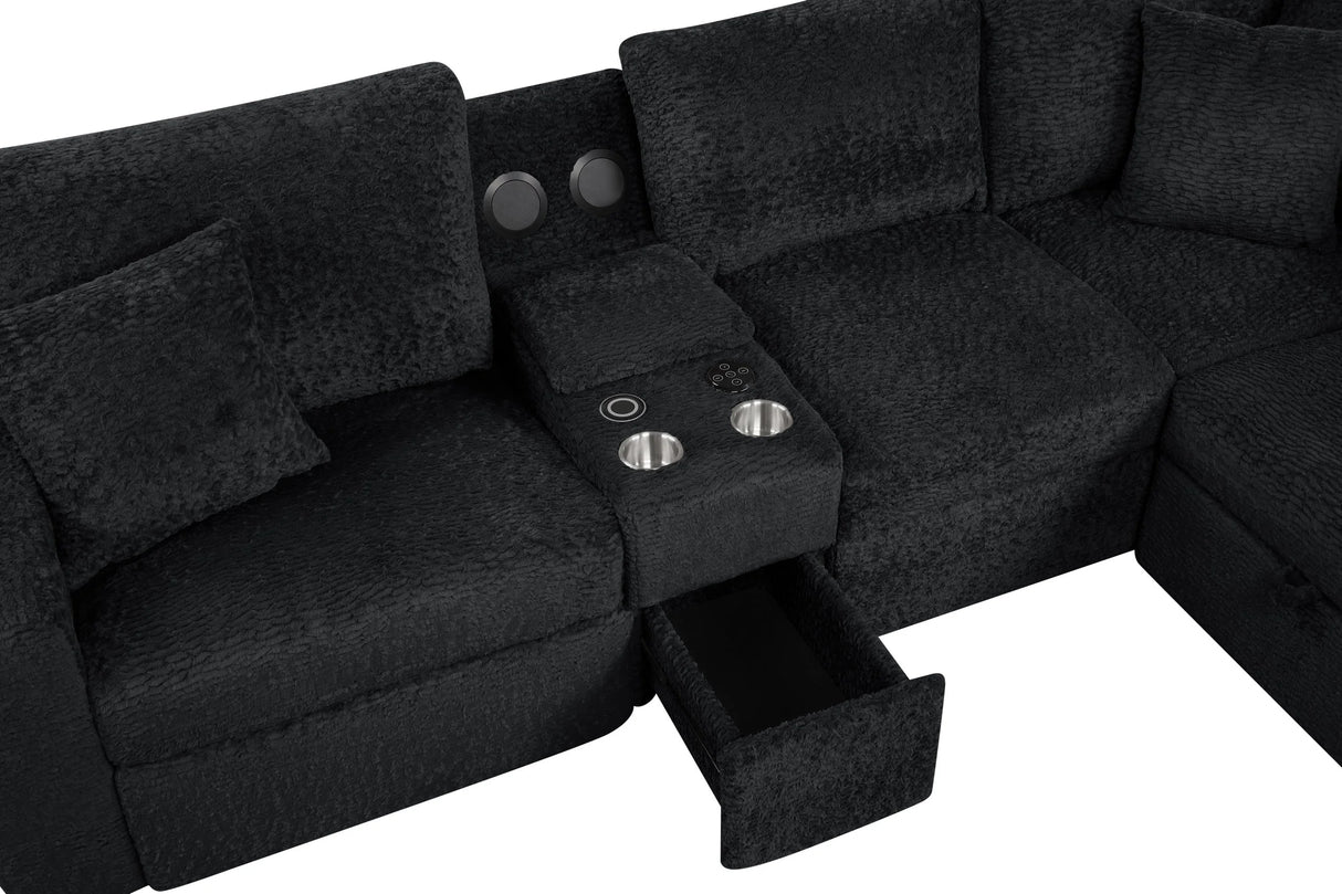 Hunter Black Sectional with Bluetooth Speaker & Pull-Out Bed by Happy Homes at Eve Furniture
