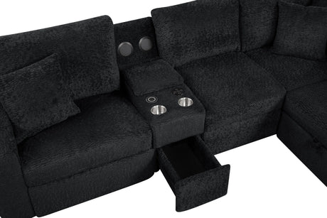Hunter Black Sectional with Bluetooth Speaker & Pull-Out Bed by Happy Homes at Eve Furniture