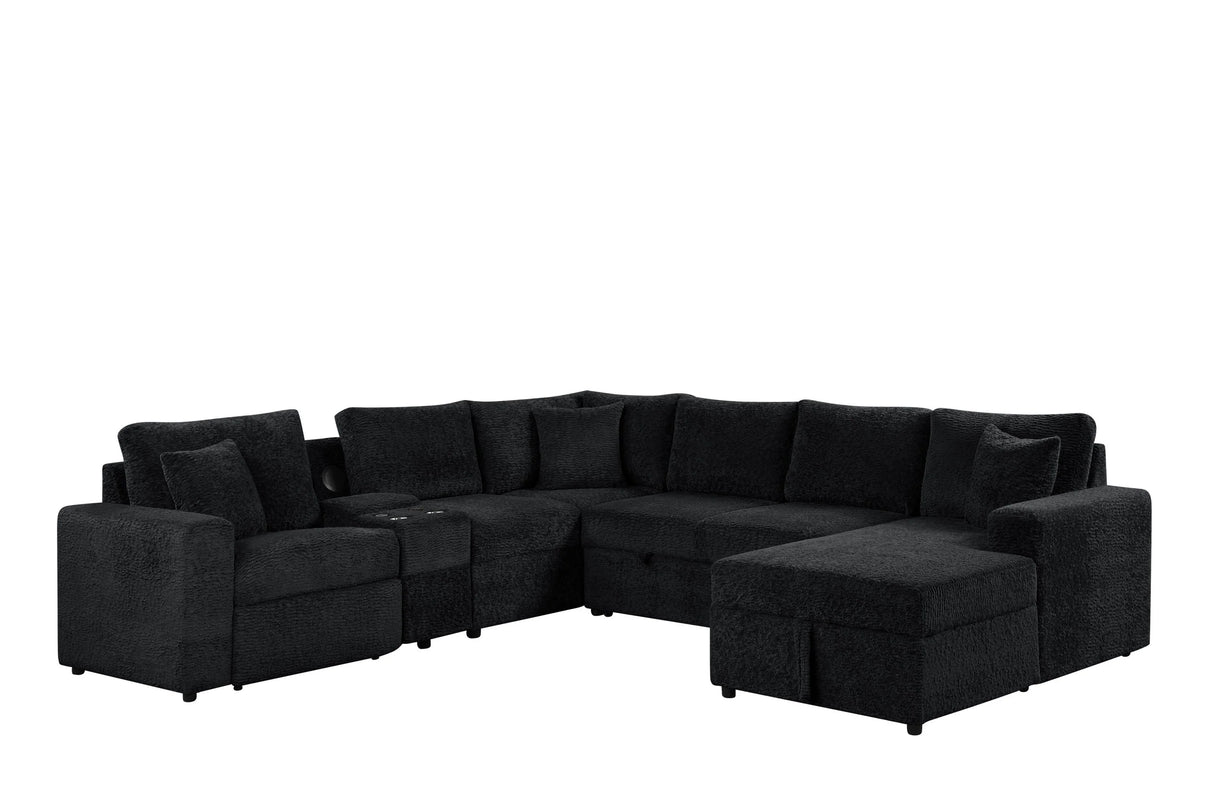 Hunter Black Sectional with Bluetooth Speaker & Pull-Out Bed by Happy Homes at Eve Furniture