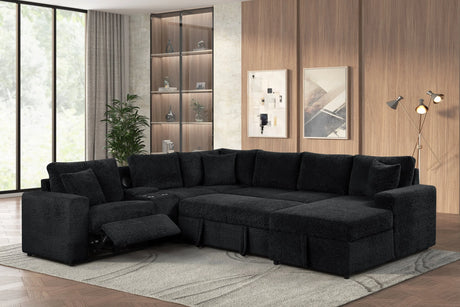 Hunter Black Sectional with Bluetooth Speaker & Pull-Out Bed by Happy Homes at Eve Furniture