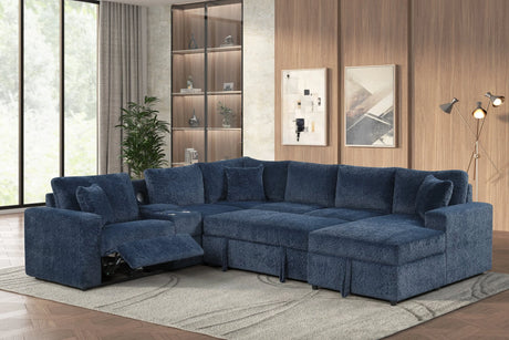 Hunter Blue Sectional with Bluetooth Speaker & Pull-Out Bed by Happy Homes at Eve Furniture