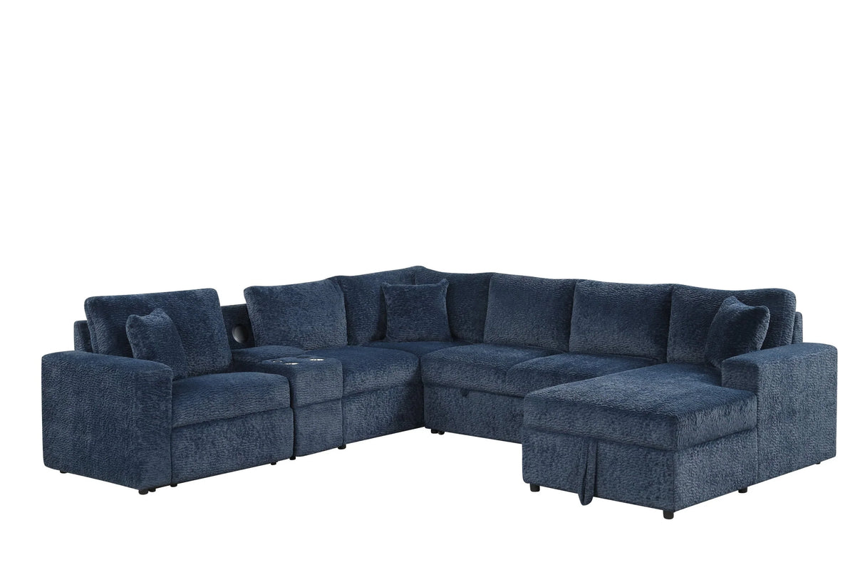 Hunter Blue Sectional with Bluetooth Speaker & Pull-Out Bed by Happy Homes at Eve Furniture