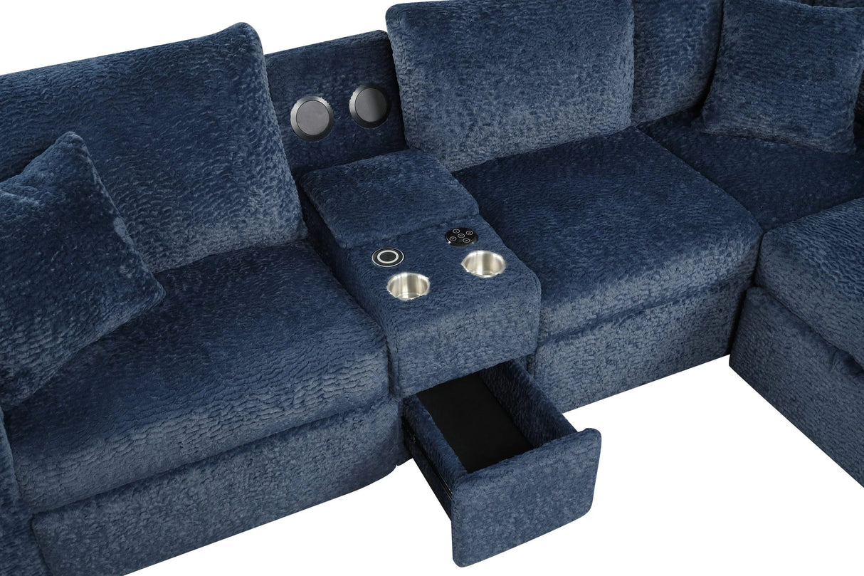 Hunter Blue Sectional with Bluetooth Speaker & Pull-Out Bed by Happy Homes at Eve Furniture