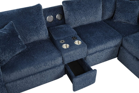 Hunter Blue Sectional with Bluetooth Speaker & Pull-Out Bed by Happy Homes at Eve Furniture