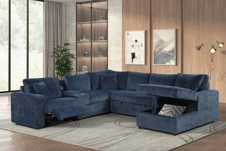 Hunter Blue Sectional with Bluetooth Speaker & Pull-Out Bed by Happy Homes at Eve Furniture