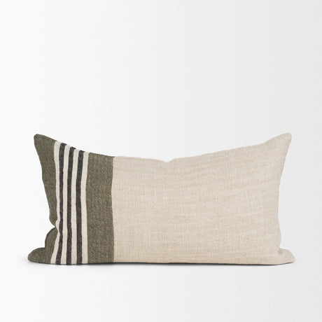 Hunter 14x26 Lumbar Oatmeal w/ Green Stripe Decorative Pillow Cover by Mercana at Eve Furniture