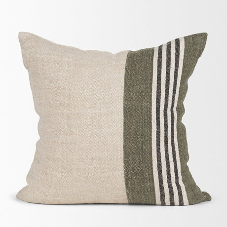 Hunter 20x20 Square Oatmeal w/ Green Stripe Decorative Pillow Cover by Mercana at Eve Furniture