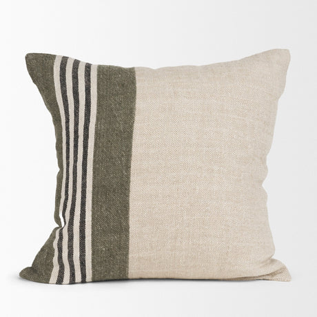 Hunter 20x20 Square Oatmeal w/ Green Stripe Decorative Pillow Cover by Mercana at Eve Furniture