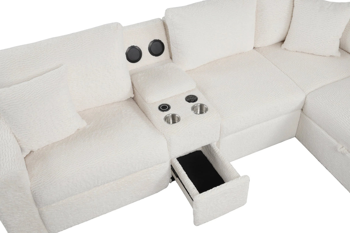 Hunter White Sectional with Bluetooth Speaker & Pull-Out Bed by Happy Homes at Eve Furniture
