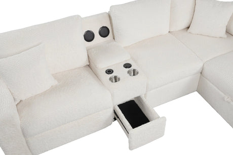 Hunter White Sectional with Bluetooth Speaker & Pull-Out Bed by Happy Homes at Eve Furniture