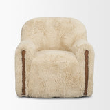 Huntley Cream Faux Fur Fabric Swivel Accent Chair by Mercana at Eve Furniture