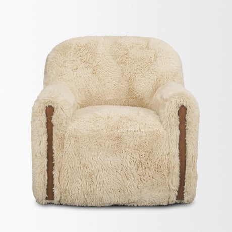 Huntley Cream Faux Fur Fabric Swivel Accent Chair by Mercana at Eve Furniture