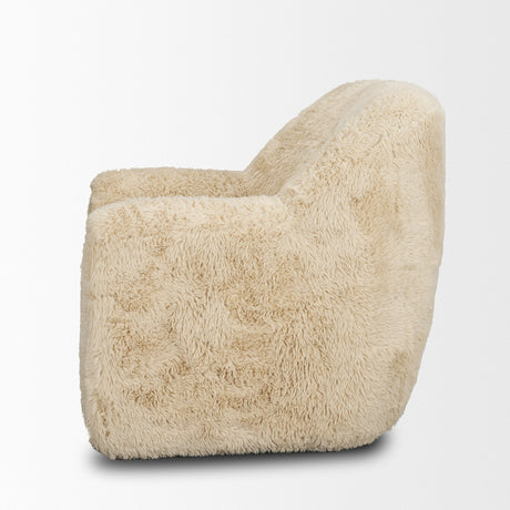Huntley Cream Faux Fur Fabric Swivel Accent Chair by Mercana at Eve Furniture