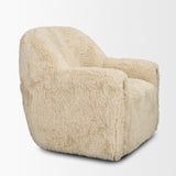 Huntley Cream Faux Fur Fabric Swivel Accent Chair by Mercana at Eve Furniture