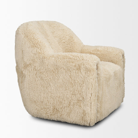 Huntley Cream Faux Fur Fabric Swivel Accent Chair by Mercana at Eve Furniture
