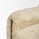 Huntley Cream Faux Fur Fabric Swivel Accent Chair by Mercana at Eve Furniture