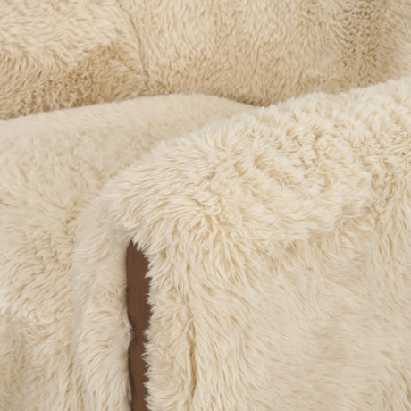 Huntley Cream Faux Fur Fabric Swivel Accent Chair by Mercana at Eve Furniture