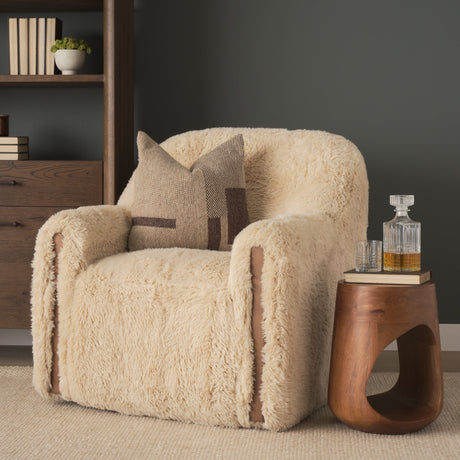 Huntley Cream Faux Fur Fabric Swivel Accent Chair by Mercana at Eve Furniture